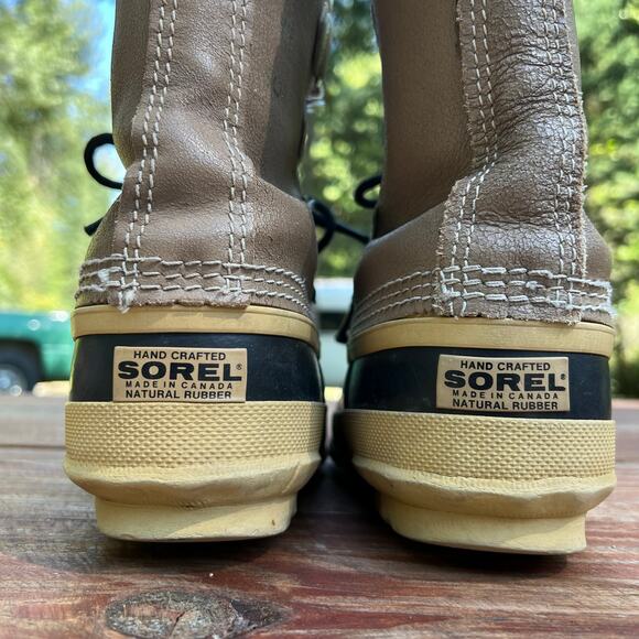 Vintage Sorel Manitou Duck Boots 7 Tan Black Wool Lined Canada Winter Snow Boots - Picture 3 of 16